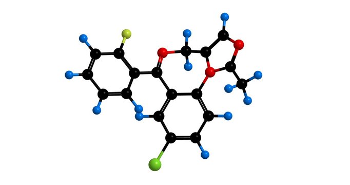 Midazolam - molecular structure, 3d rendering