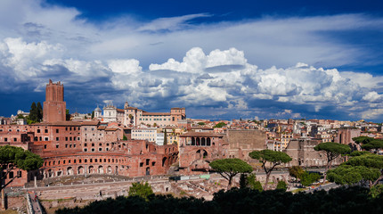 Fototapeta na wymiar Imperial Fora,Trajan and Augustus Forum Panorama in Rome