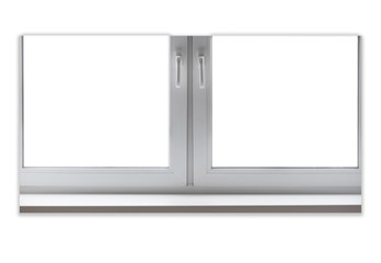 Part of a plastic window frame  and sill isolated on white background