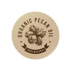 Organic pecan oil emblem - obrazy, fototapety, plakaty