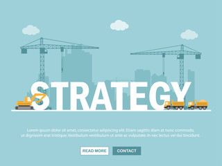 Crane and strategy building. Infographic Template. Vector Illustration.