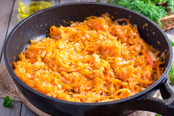 Vegetable caviar in a frying pan