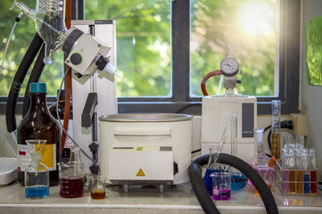 A rotary evaporator  is a device used in chemical laboratory for the efficient and gentle removal of solvents from samples by evaporation. 