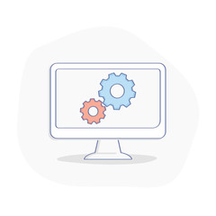 Service concept, Computer screen with mechanical cogwheels. Program Development, Settings, Tool, Repair, Programming and Coding Service, Computer technology