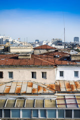 antique building view in Old Town Bucharest, Romanian