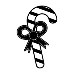 candy cane with ribbon bow christmas related icon image vector illustration design  black and white