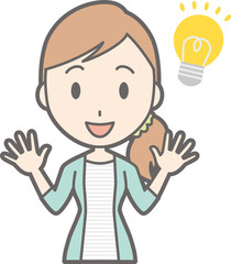 Illustration of a young woman in striped clothing flashing idea