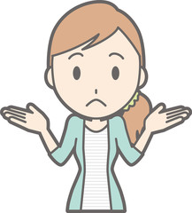 Illustration of a young woman in striped clothes shrugging her shoulders