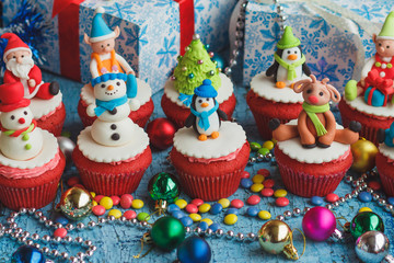 Christmas cupcakes with Christmas decorations