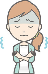 Illustration that a young lady in striped clothes is getting cold