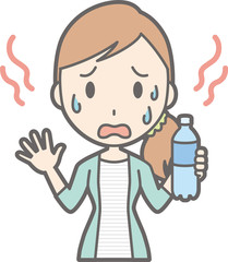 Illustration that a young lady in striped clothes is getting hot