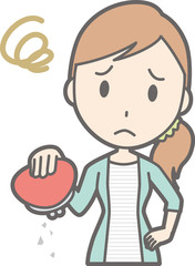 Illustration that a young woman in striped clothes has an empty wallet