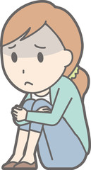 Illustration that a young woman in striped clothes is holding down his knee
