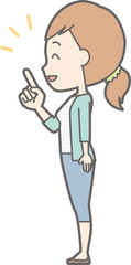 Illustration that a young woman wearing striped clothes points sideways and it points