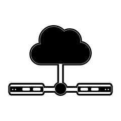 cloud storage with servers and computer icon image vector illustration design  black and white