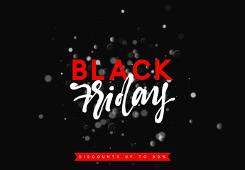 Black Friday sale, banner, poster advert. Card offert promotion design. Background lights bokeh