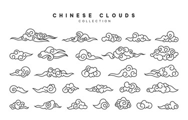 Collection of gray clouds, isolated in Chinese style.
