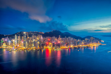Naklejka na ściany i meble Panorama of Hong Kong City skyline at sunset