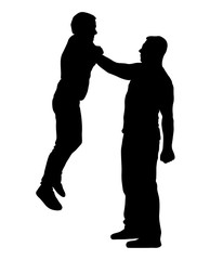 Fight, Man holding a man by the throat with one hand, silhouette vector
