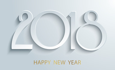 Happy New Year 2018 background. Paper white design with shadows. Decorative background for Christmas and the New Year. Vector