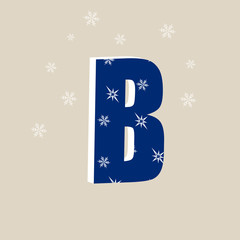 Colorful letter B with snowflake. Stylish vector icon