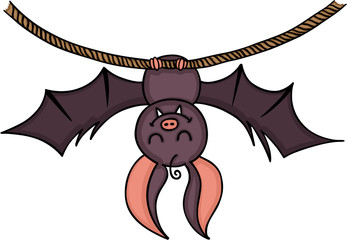 Happy bat hanging on a rope
