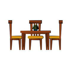 dining table with chairs  frontview furniture icon image vector illustration design 