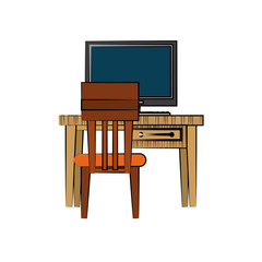 desk computer chair furniture icon image vector illustration design 
