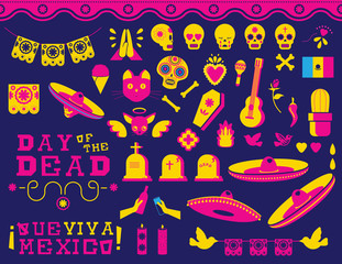 Happy Day of the dead traditional mexican icon set