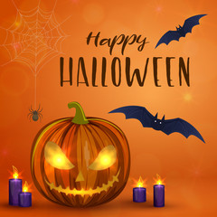 Carved Halloween pumpkins, colorful scary Halloween illustration. Vector