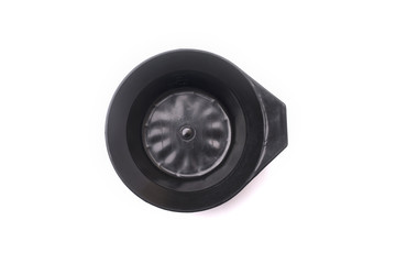 Capacity for mixing hair dye, top view, isolated on a white background