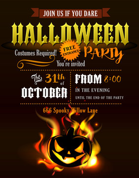 Halloween party invitation with scary pumpkins