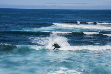 Big waves breaking on rocks