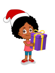 girl holding Christmas gift