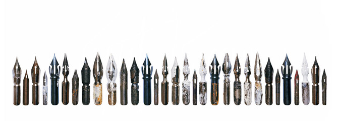 Collection of vintage nibs isolated on white background