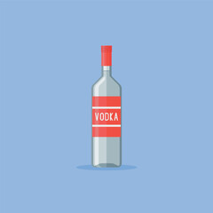 Classic bottle of vodka isolated on blue background. Flat style icon. Vector illustration.