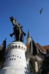 Monument of King Mathias Corvinus (Corvin) in Cluj-Napoca, Piața Unirii in front of Saint Michail...