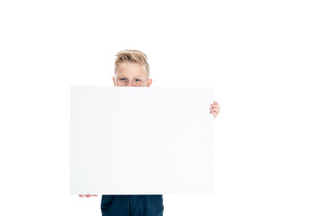 boy holding blank banner
