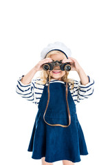 child holding binoculars