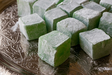 Turkish Delight with Mint Aroma on silver tray