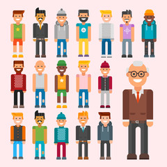 Group of men portrait different nationality friendship character team happy people young guy person vector illustration.