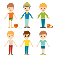 Group of young kid portrait friendship man character team happy people boy person vector illustration.