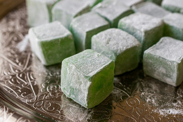 Turkish Delight with Mint Aroma on silver tray