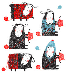 Naklejka premium Knitting Crafty Sheep Scribble Cartoon Collection
