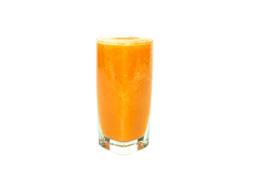 healthy juice, carrot smoothies in glass isolated on white background, clean drink, diet menu, fitness drink concept