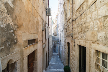 one of the many narrow streets of the old Croatian city of Dubrovnik