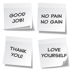 Sticky note with text and shadow isolated on transparent background set. White paper. Message on notepaper.Reminder. Vector illustration.