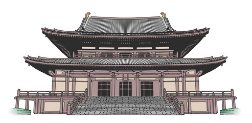 Isolated drawing of japanese style buddhist temple in color