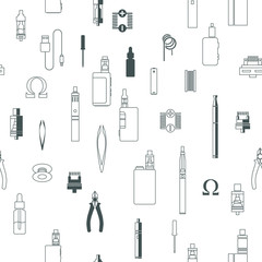 vape patterns of e cigarette icons set, e liquid, vape devices and tools, vaping seamless background. 