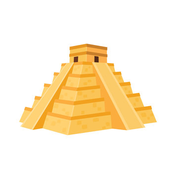 Mexican famous monument. Pyramid from Chichen Itza isolated on white background.